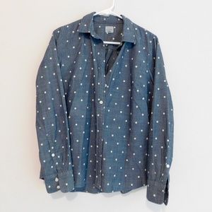 Jcrew Denim Polka Dot Button-down Top